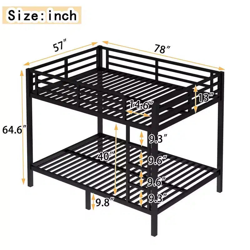 Okak 82.7/77.56IN Bunk Bed with Metal Frame, Space-Saving Bed Frames with Ladder and Safety Guardrails, Twin Bed for Kid