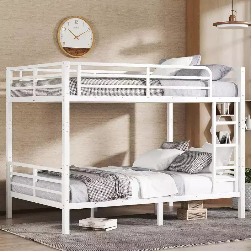 Okak 82.7/77.56IN Bunk Bed with Metal Frame, Space-Saving Bed Frames with Ladder and Safety Guardrails, Twin Bed for Kid