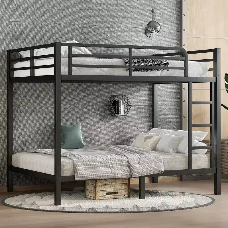 Okak 82.7/77.56IN Bunk Bed with Metal Frame, Space-Saving Bed Frames with Ladder and Safety Guardrails, Twin Bed for Kid
