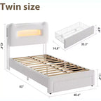 Twin Size Bed Frame - 2-Tier Storage Headboard, Upholstered Platform Bed with Charging Station & Drawer, Beige (For Kids/Boys/Girls)