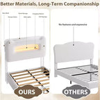 Twin Size Bed Frame - 2-Tier Storage Headboard, Upholstered Platform Bed with Charging Station & Drawer, Beige (For Kids/Boys/Girls)