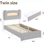 Twin Size Bed Frame - 2-Tier Storage Headboard, Upholstered Platform Bed with Charging Station & Drawer, Beige (For Kids/Boys/Girls)