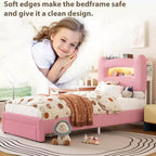Twin Size Bed Frame - 2-Tier Storage Headboard, Upholstered Platform Bed with Charging Station & Drawer, Beige (For Kids/Boys/Girls)