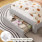 Twin Size Bed Frame - 2-Tier Storage Headboard, Upholstered Platform Bed with Charging Station & Drawer, Beige (For Kids/Boys/Girls)
