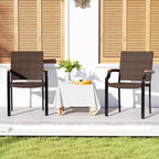 Costway Stacking Wicker Chairs Set of 2 with Acacia Wood Armrests & Metal Frame, Outdoor