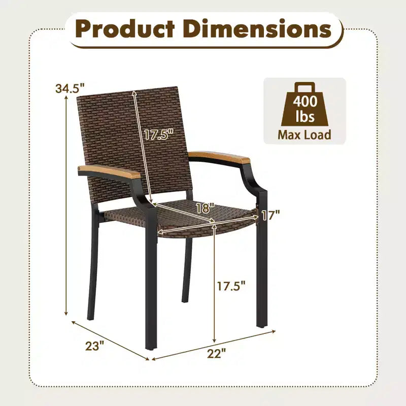 Costway Stacking Wicker Chairs Set of 2 with Acacia Wood Armrests & Metal Frame, Outdoor