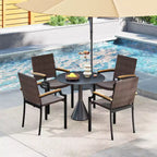 Costway Stacking Wicker Chairs Set of 2 with Acacia Wood Armrests & Metal Frame, Outdoor