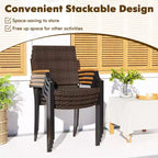 Costway Stacking Wicker Chairs Set of 2 with Acacia Wood Armrests & Metal Frame, Outdoor