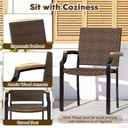 Costway Stacking Wicker Chairs Set of 2 with Acacia Wood Armrests & Metal Frame, Outdoor