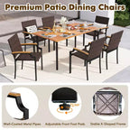 Costway Stacking Wicker Chairs Set of 2 with Acacia Wood Armrests & Metal Frame, Outdoor