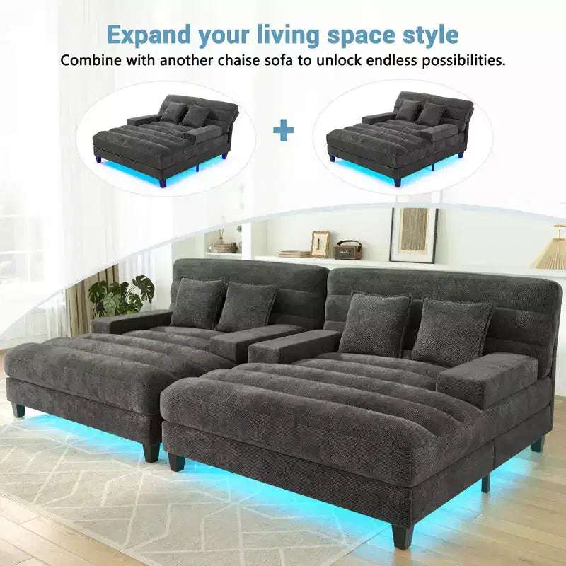 Merax Divano Chaise Longue Moderno in Ciniglia Regolabile con Illuminazione LED RGB