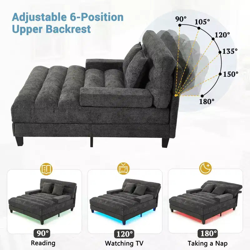 Merax Divano Chaise Longue Moderno in Ciniglia Regolabile con Illuminazione LED RGB