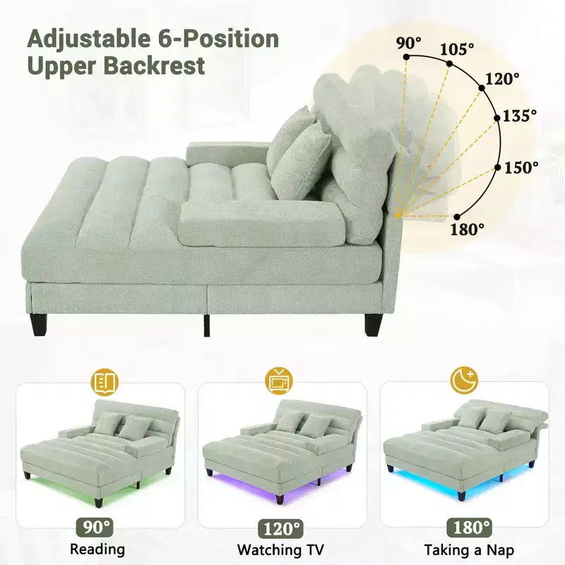 Merax Divano Chaise Longue Moderno in Ciniglia Regolabile con Illuminazione LED RGB