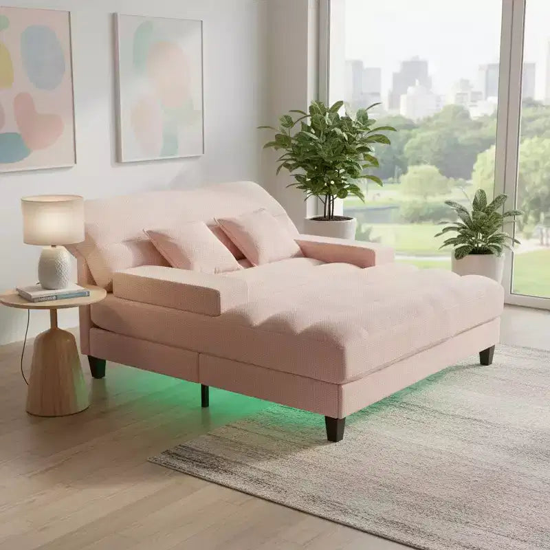 Merax Divano Chaise Longue Moderno in Ciniglia Regolabile con Illuminazione LED RGB