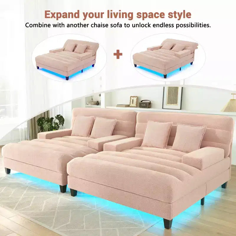 Merax Divano Chaise Longue Moderno in Ciniglia Regolabile con Illuminazione LED RGB