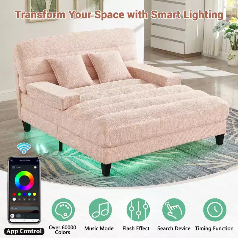 Merax Divano Chaise Longue Moderno in Ciniglia Regolabile con Illuminazione LED RGB