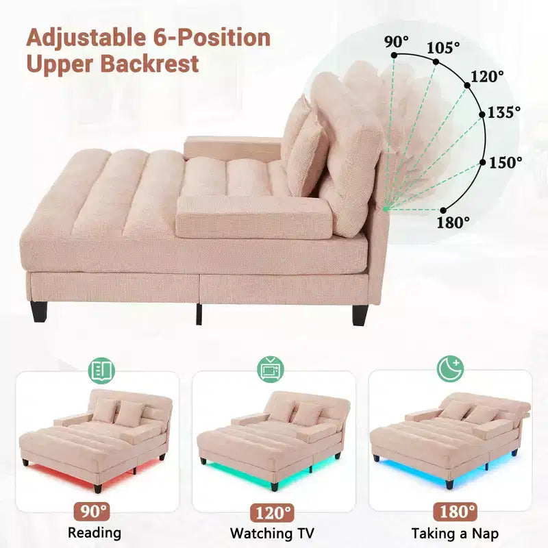 Merax Divano Chaise Longue Moderno in Ciniglia Regolabile con Illuminazione LED RGB