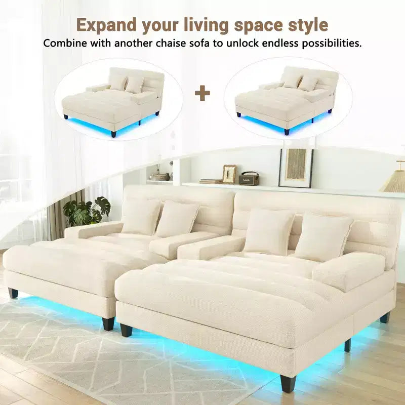 Merax Divano Chaise Longue Moderno in Ciniglia Regolabile con Illuminazione LED RGB