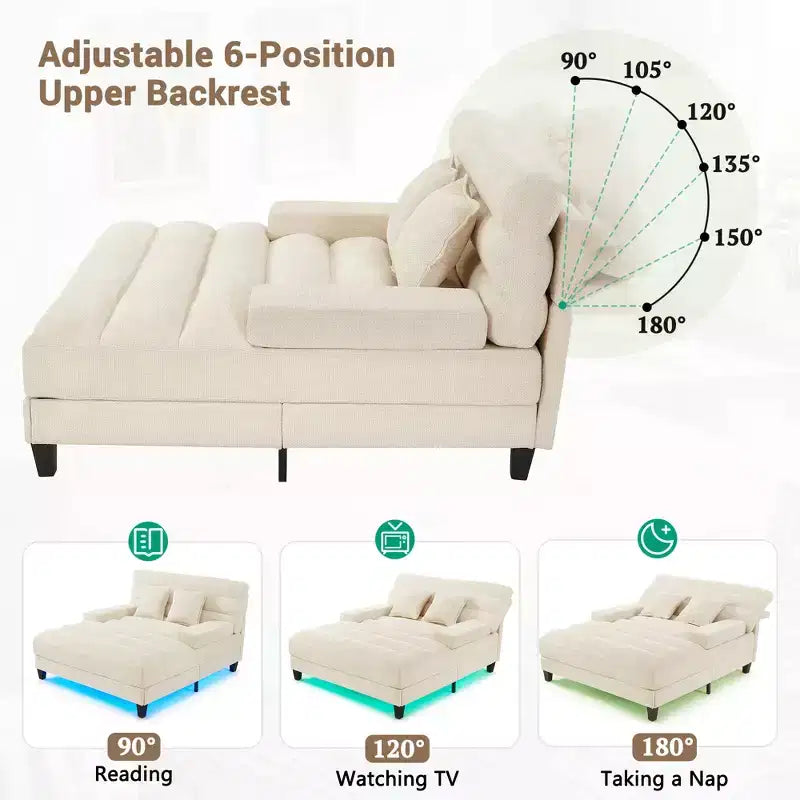 Merax Divano Chaise Longue Moderno in Ciniglia Regolabile con Illuminazione LED RGB
