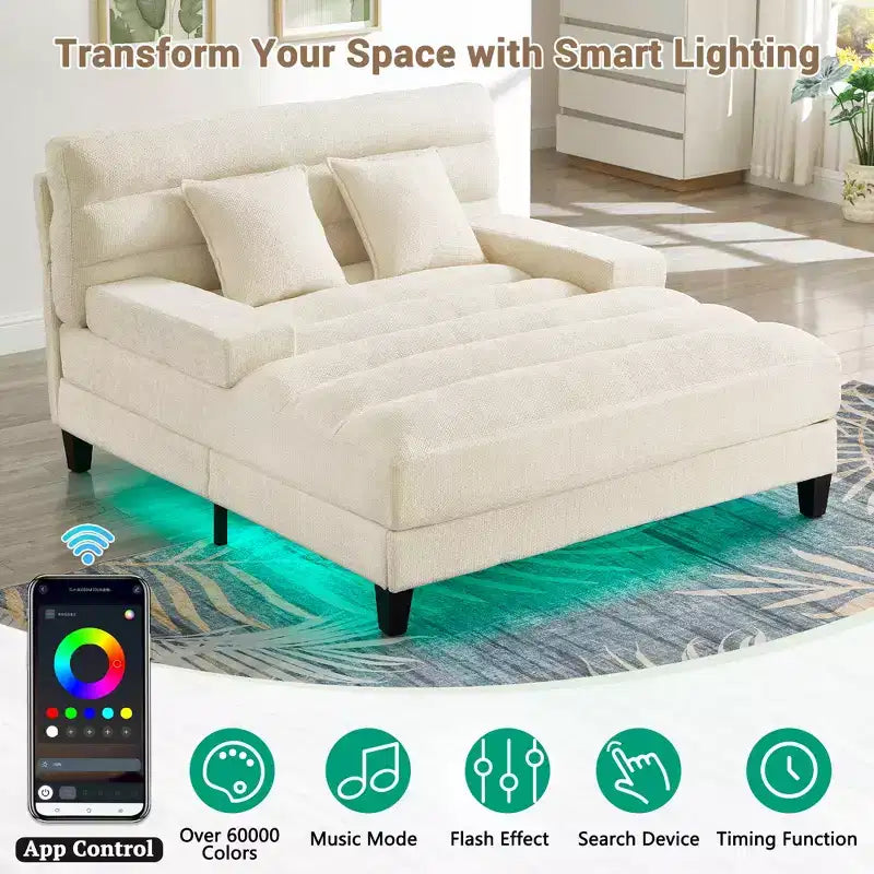 Merax Divano Chaise Longue Moderno in Ciniglia Regolabile con Illuminazione LED RGB