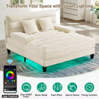 Merax Divano Chaise Longue Moderno in Ciniglia Regolabile con Illuminazione LED RGB