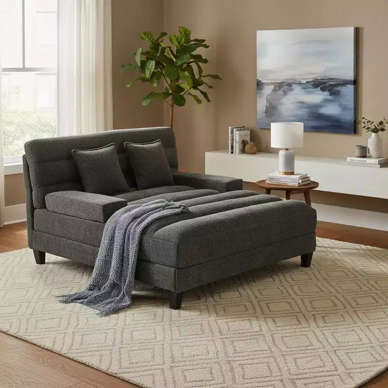 Merax Modern Chenille Adjustable Chaise Lounge Sofa with RGB LED Lighting