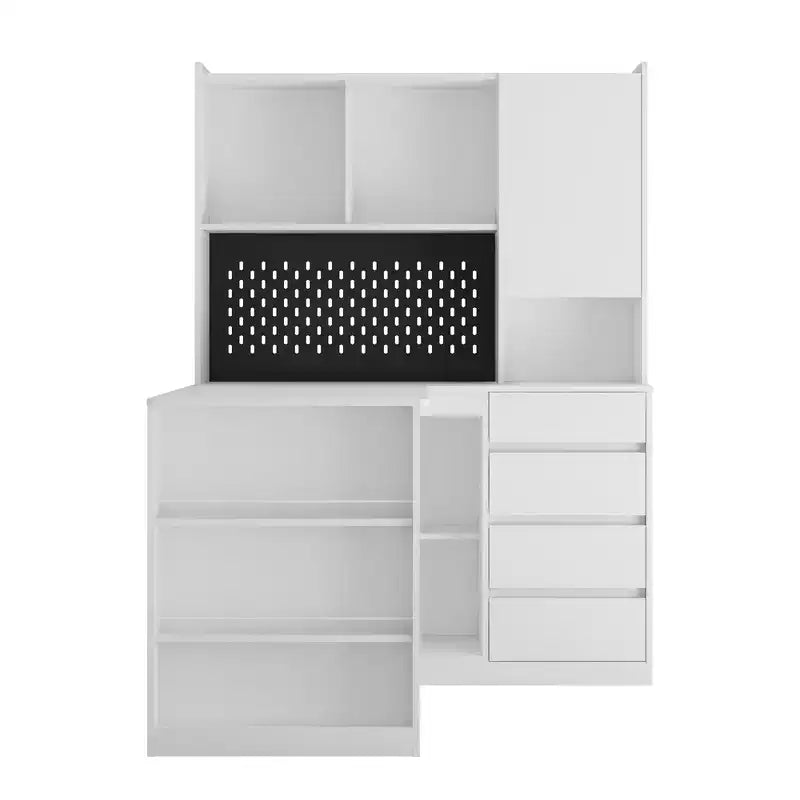 Okak 46IN Space-Saving L Shaped Desk with Bookshelf, Computer Desk with Drawers, Corner Desk for Reading Room, Bedroom, Office
