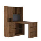 Okak 46IN Space-Saving L Shaped Desk with Bookshelf, Computer Desk with Drawers, Corner Desk for Reading Room, Bedroom, Office