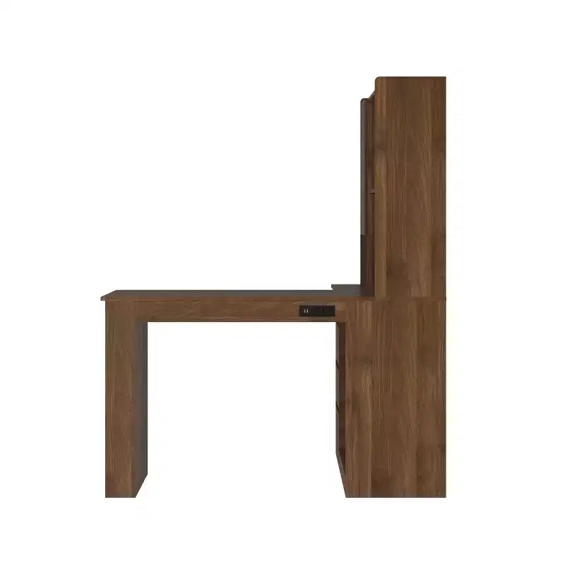 Okak 46IN Space-Saving L Shaped Desk with Bookshelf, Computer Desk with Drawers, Corner Desk for Reading Room, Bedroom, Office