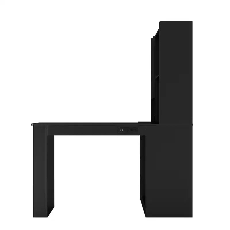Okak 46IN Space-Saving L Shaped Desk with Bookshelf, Computer Desk with Drawers, Corner Desk for Reading Room, Bedroom, Office