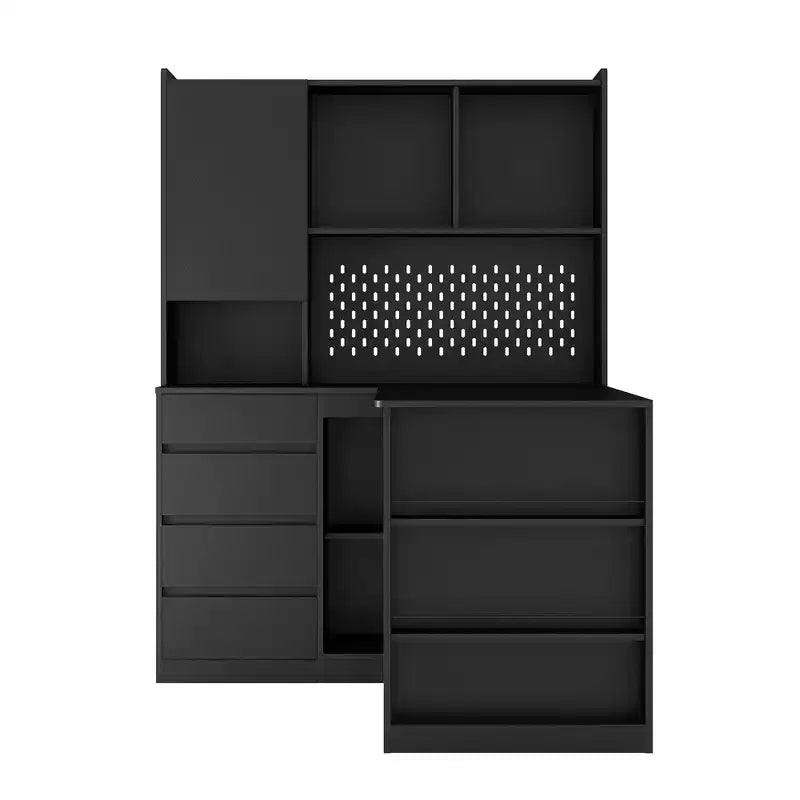 Okak 46IN Space-Saving L Shaped Desk with Bookshelf, Computer Desk with Drawers, Corner Desk for Reading Room, Bedroom, Office
