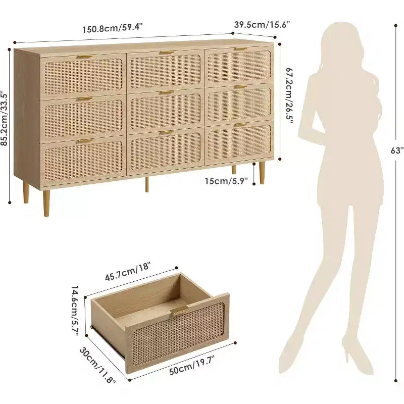 Cassettiera a 9 cassetti, comò moderno in legno per camera da letto con cassetti contenitori, mobile TV in stile rustico per soggiorno, camera da letto, corridoio