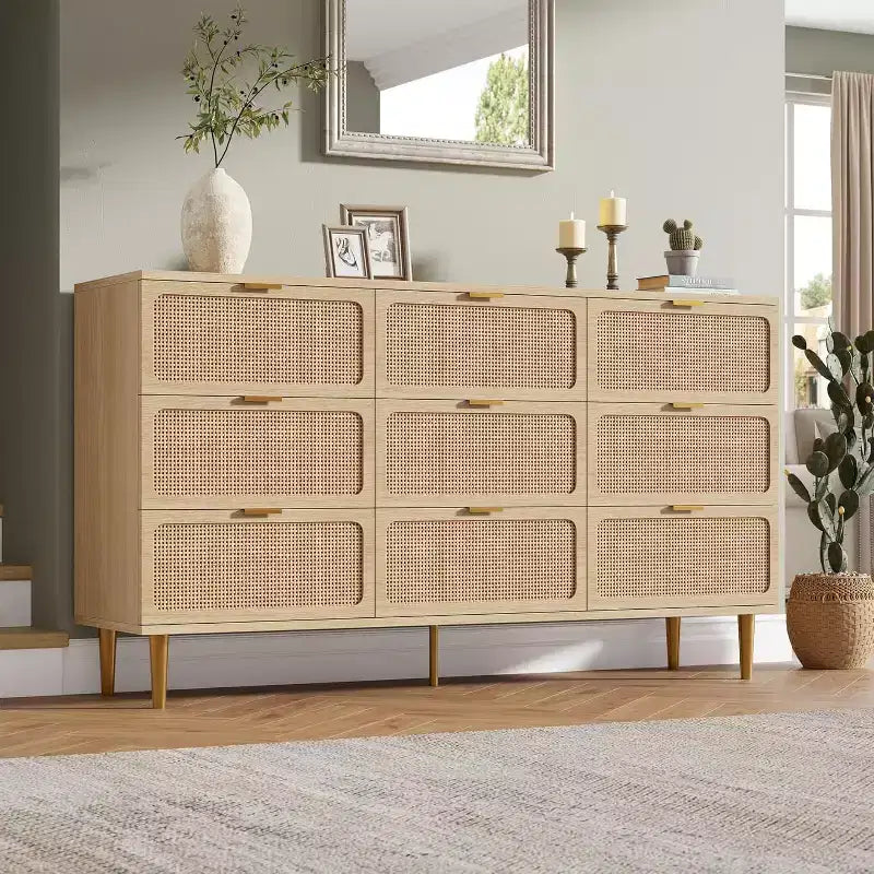 Cassettiera a 9 cassetti, comò moderno in legno per camera da letto con cassetti contenitori, mobile TV in stile rustico per soggiorno, camera da letto, corridoio