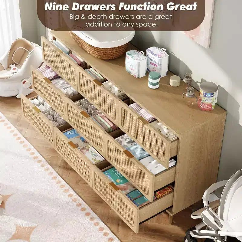 Cassettiera a 9 cassetti, comò moderno in legno per camera da letto con cassetti contenitori, mobile TV in stile rustico per soggiorno, camera da letto, corridoio