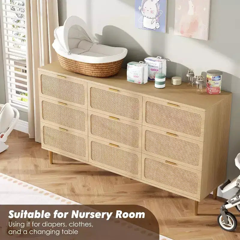 Cassettiera a 9 cassetti, comò moderno in legno per camera da letto con cassetti contenitori, mobile TV in stile rustico per soggiorno, camera da letto, corridoio