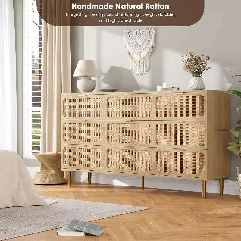 Cassettiera a 9 cassetti, comò moderno in legno per camera da letto con cassetti contenitori, mobile TV in stile rustico per soggiorno, camera da letto, corridoio