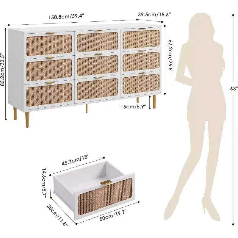 Cassettiera a 9 cassetti, comò moderno in legno per camera da letto con cassetti contenitori, mobile TV in stile rustico per soggiorno, camera da letto, corridoio