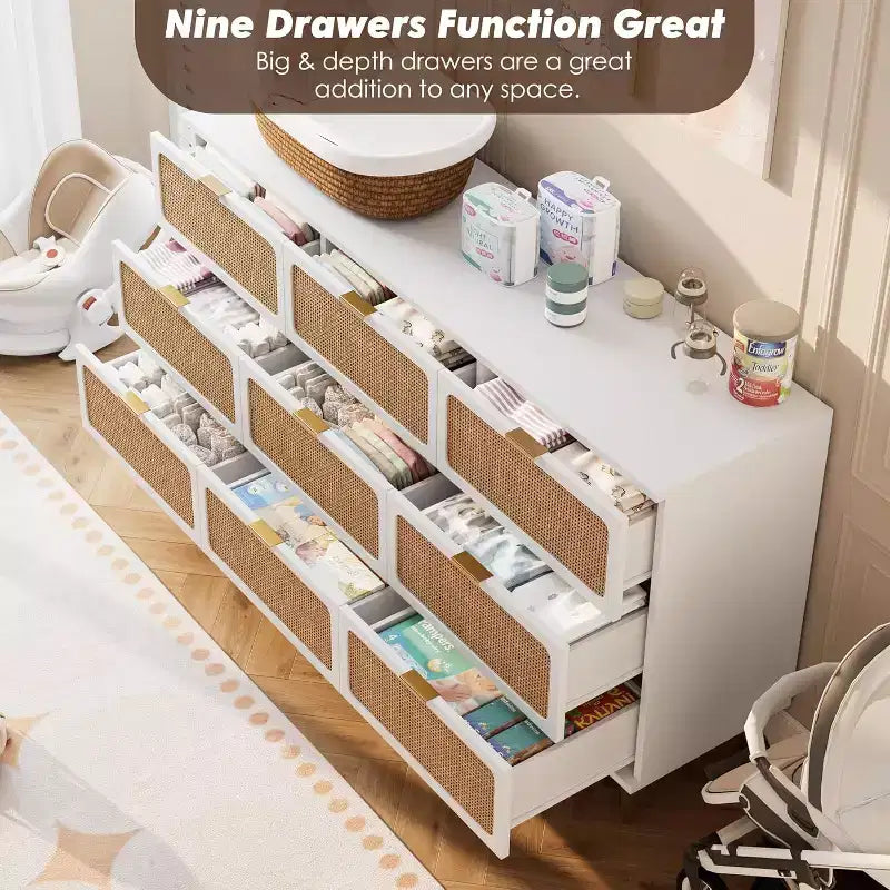 Cassettiera a 9 cassetti, comò moderno in legno per camera da letto con cassetti contenitori, mobile TV in stile rustico per soggiorno, camera da letto, corridoio