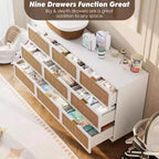 Cassettiera a 9 cassetti, comò moderno in legno per camera da letto con cassetti contenitori, mobile TV in stile rustico per soggiorno, camera da letto, corridoio