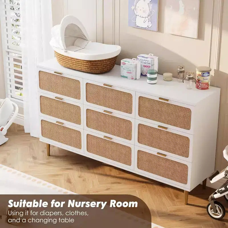 Cassettiera a 9 cassetti, comò moderno in legno per camera da letto con cassetti contenitori, mobile TV in stile rustico per soggiorno, camera da letto, corridoio