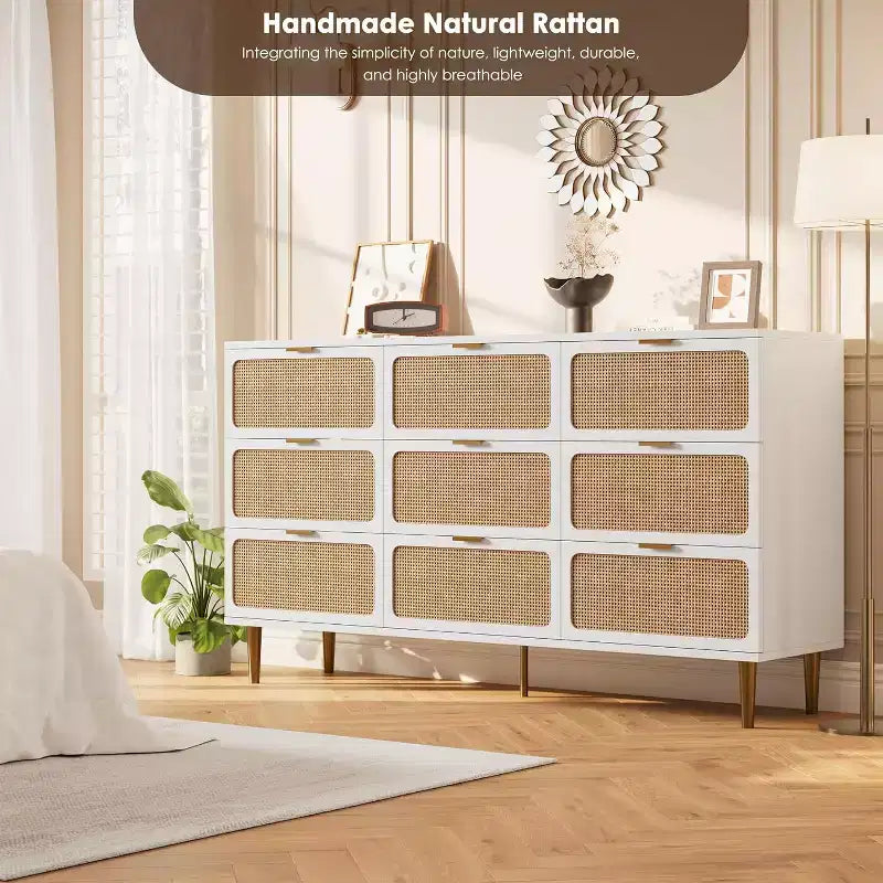 Cassettiera a 9 cassetti, comò moderno in legno per camera da letto con cassetti contenitori, mobile TV in stile rustico per soggiorno, camera da letto, corridoio