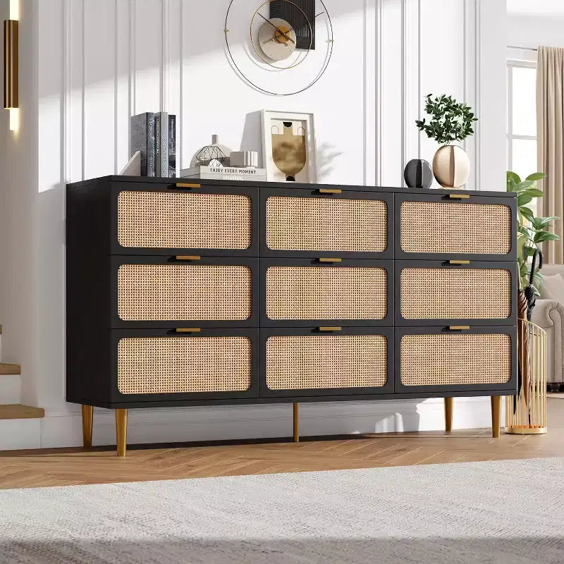 Cassettiera a 9 cassetti, comò moderno in legno per camera da letto con cassetti contenitori, mobile TV in stile rustico per soggiorno, camera da letto, corridoio