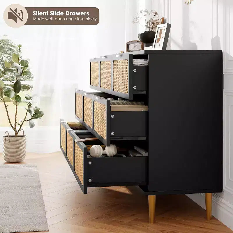 Cassettiera a 9 cassetti, comò moderno in legno per camera da letto con cassetti contenitori, mobile TV in stile rustico per soggiorno, camera da letto, corridoio