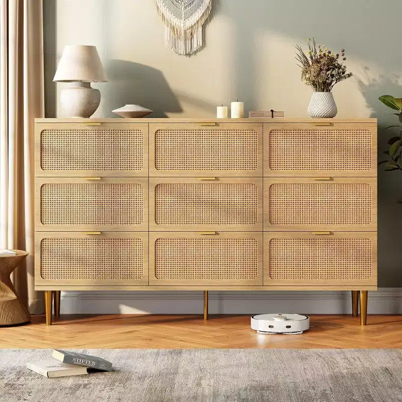 Cassettiera a 9 cassetti, comò moderno in legno per camera da letto con cassetti contenitori, mobile TV in stile rustico per soggiorno, camera da letto, corridoio