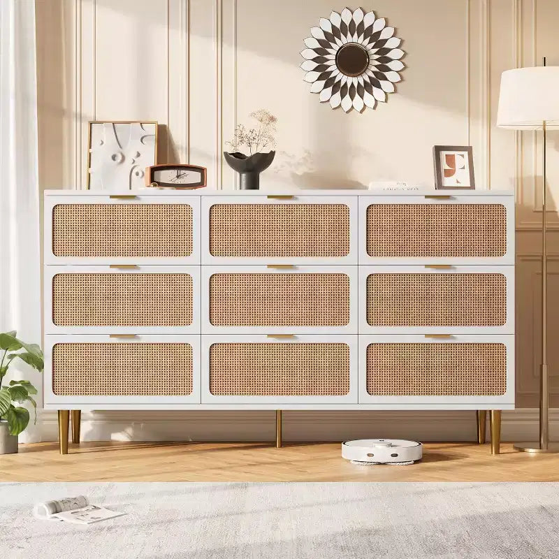 Cassettiera a 9 cassetti, comò moderno in legno per camera da letto con cassetti contenitori, mobile TV in stile rustico per soggiorno, camera da letto, corridoio