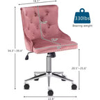 VINGLI Velvet Office Chair - Modern Upholstered Desk Chair with Adjustable Height, Tilting Mechanism, and Rolling Wheels - Pink
