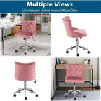 VINGLI Velvet Office Chair - Modern Upholstered Desk Chair with Adjustable Height, Tilting Mechanism, and Rolling Wheels - Pink