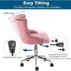 VINGLI Velvet Office Chair - Modern Upholstered Desk Chair with Adjustable Height, Tilting Mechanism, and Rolling Wheels - Pink
