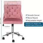 VINGLI Velvet Office Chair - Modern Upholstered Desk Chair with Adjustable Height, Tilting Mechanism, and Rolling Wheels - Pink