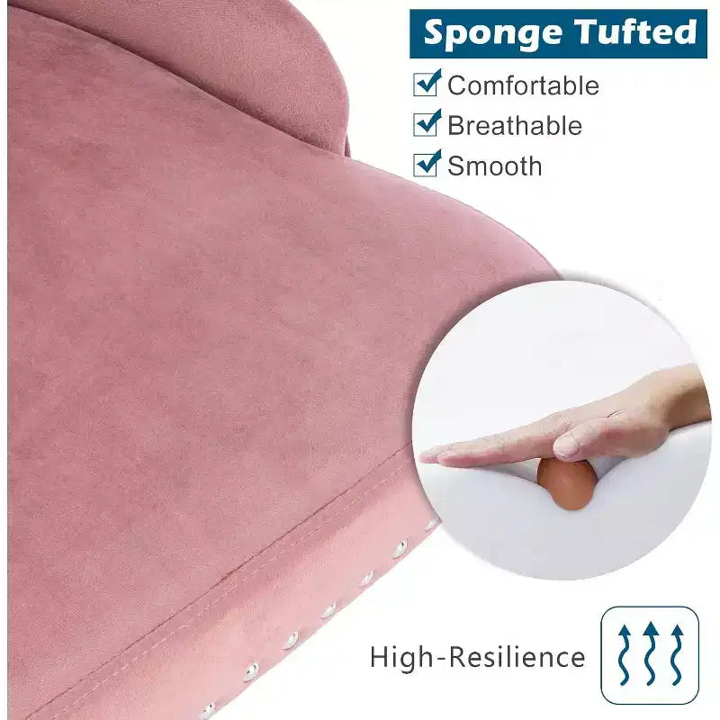 VINGLI Velvet Office Chair - Modern Upholstered Desk Chair with Adjustable Height, Tilting Mechanism, and Rolling Wheels - Pink